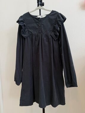 H&M Black Ruffle-Yoke Long Sleeve Girls Dress